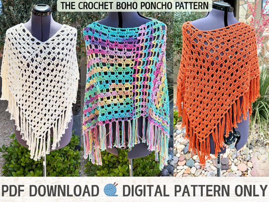 Easy Beginner Boho Poncho Crochet Pattern