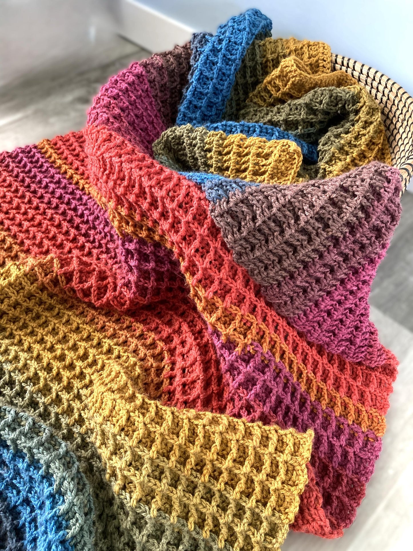 Waffle Stitch Throw Afghan Crochet Pattern