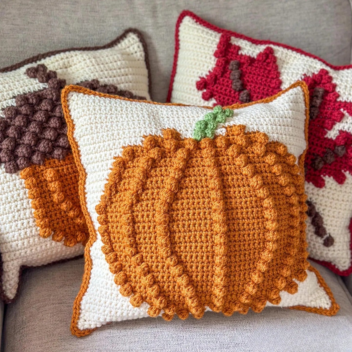 Bobble Stitch Pumpkin Pillow Crochet Pattern