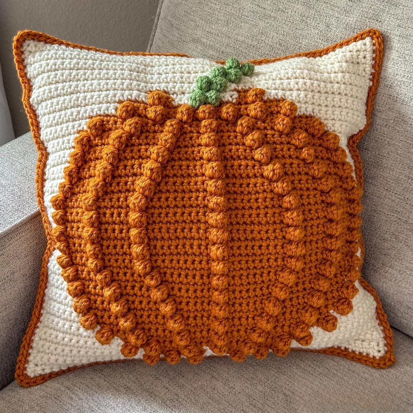 Bobble Stitch Pumpkin Pillow Crochet Pattern