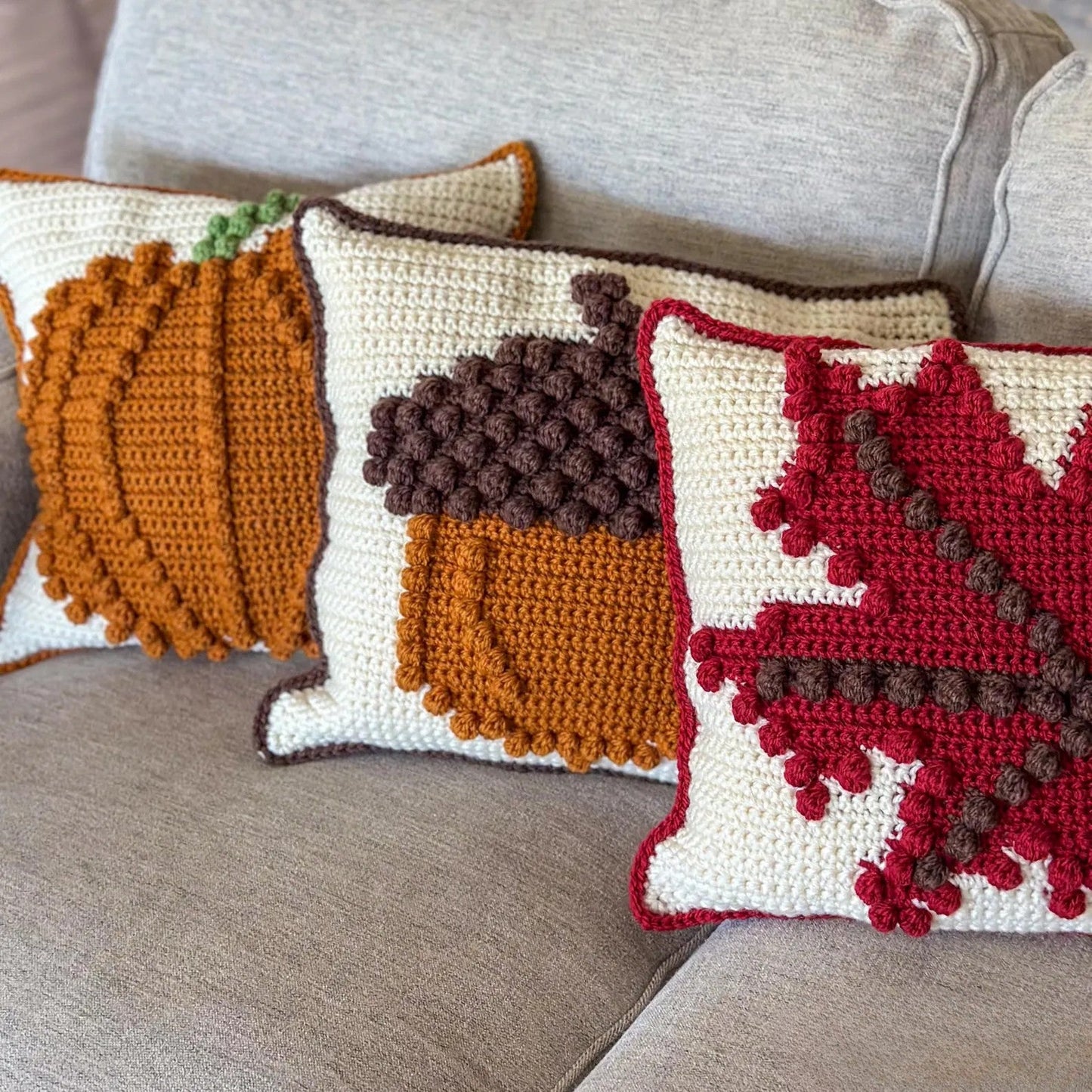 Bobble Stitch Pumpkin Pillow Crochet Pattern