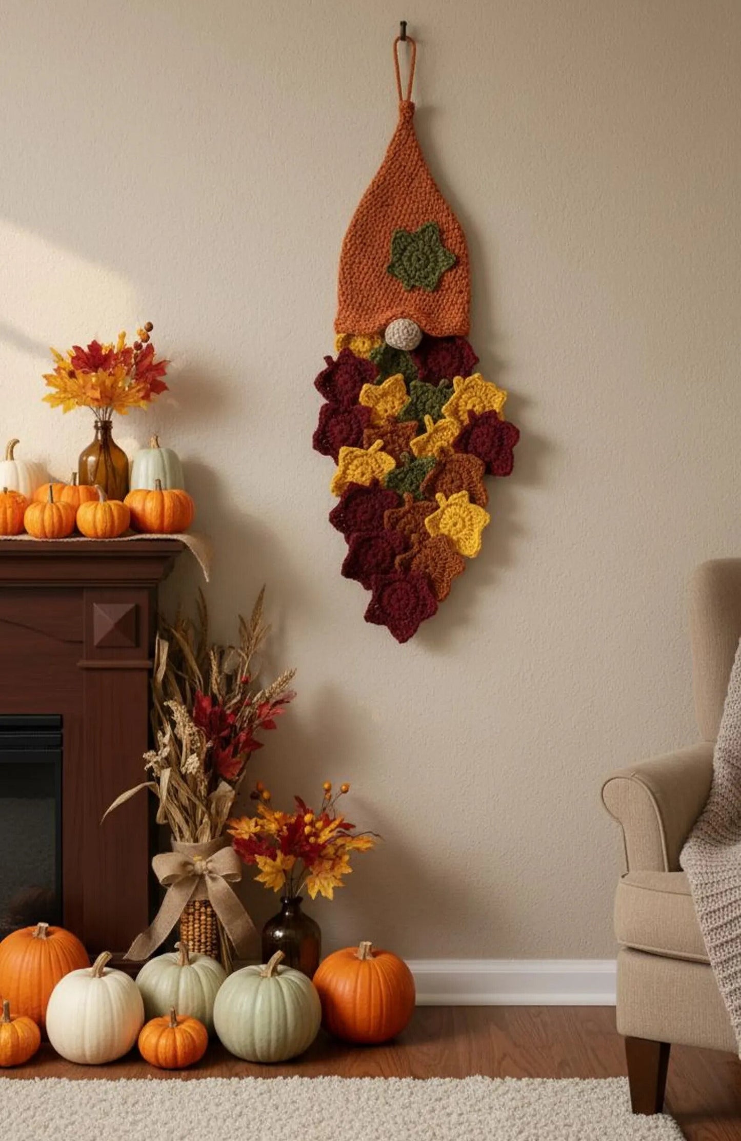 Gnome Leaf Wall Hanging Wreath Crochet Pattern
