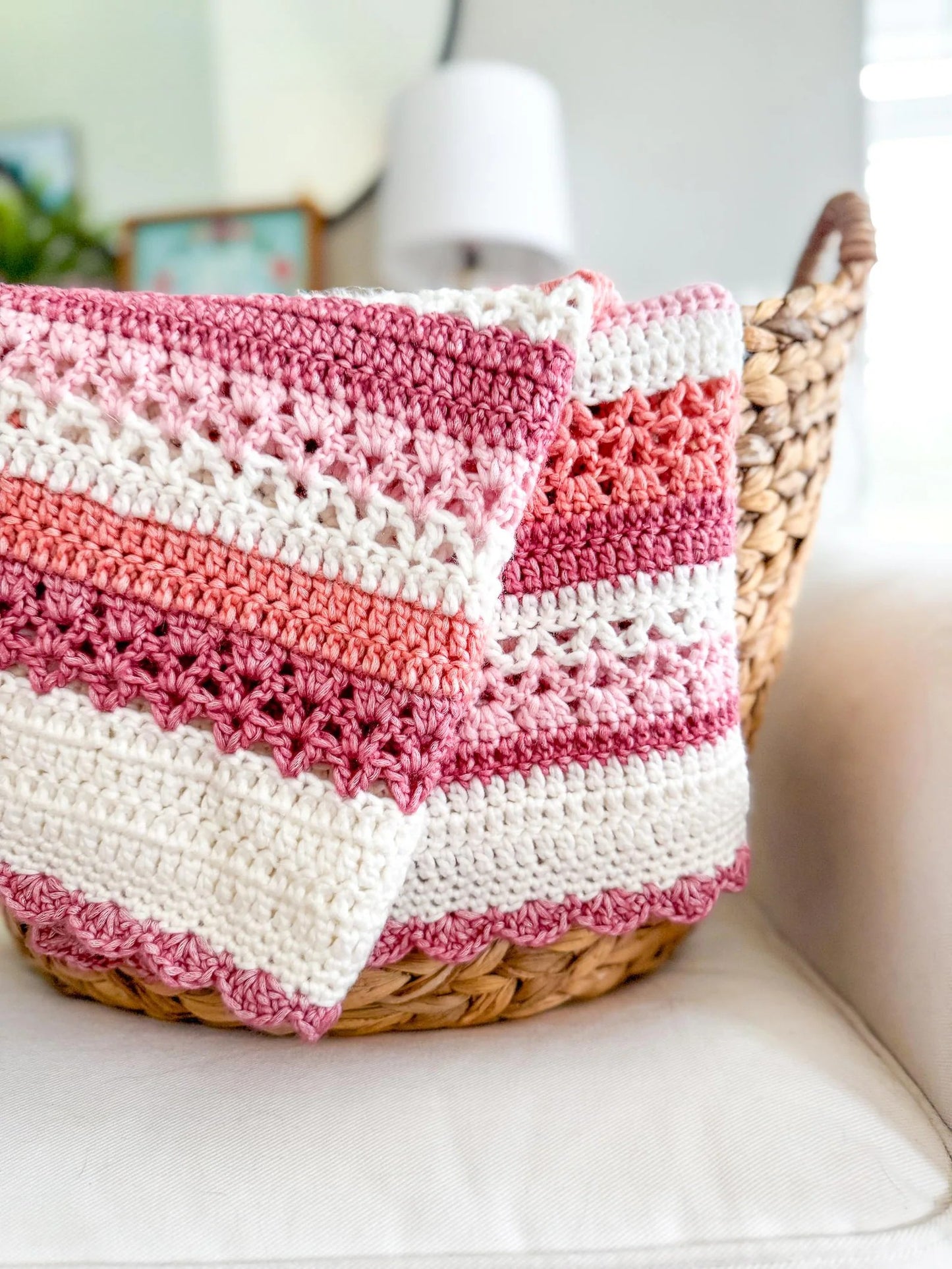 Raspberry Lattice Striped Crochet Blanket Pattern