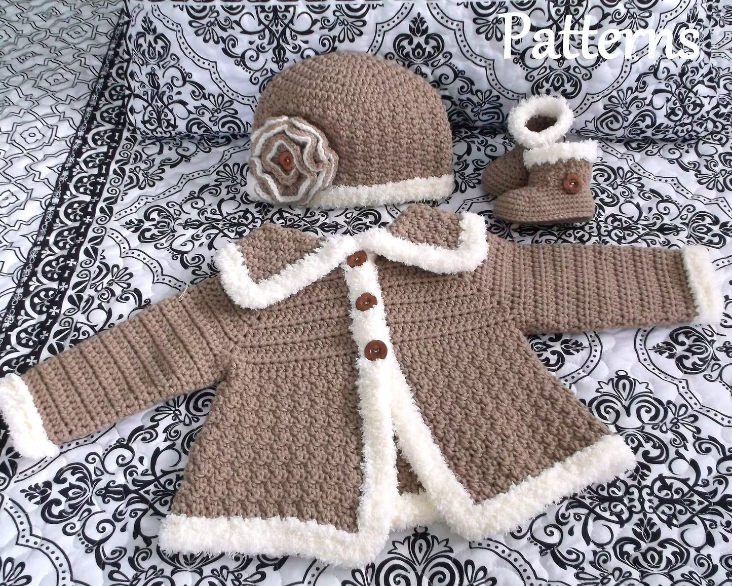 Crochet Pattern Pack Baby Sweater Bootie & Hat