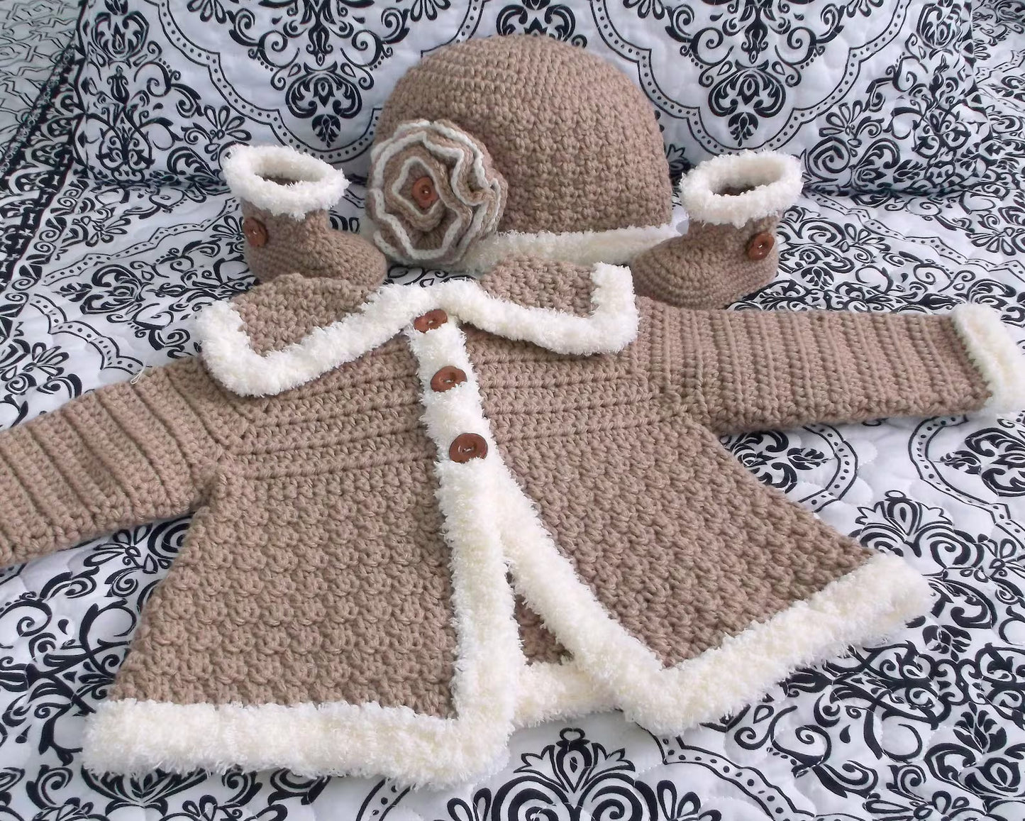 Crochet Pattern Pack Baby Sweater Bootie & Hat