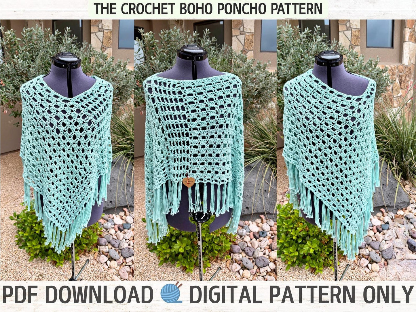 Easy Beginner Boho Poncho Crochet Pattern