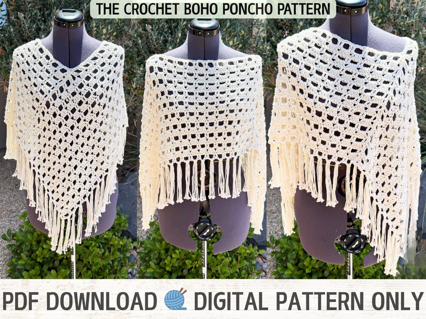 Easy Beginner Boho Poncho Crochet Pattern