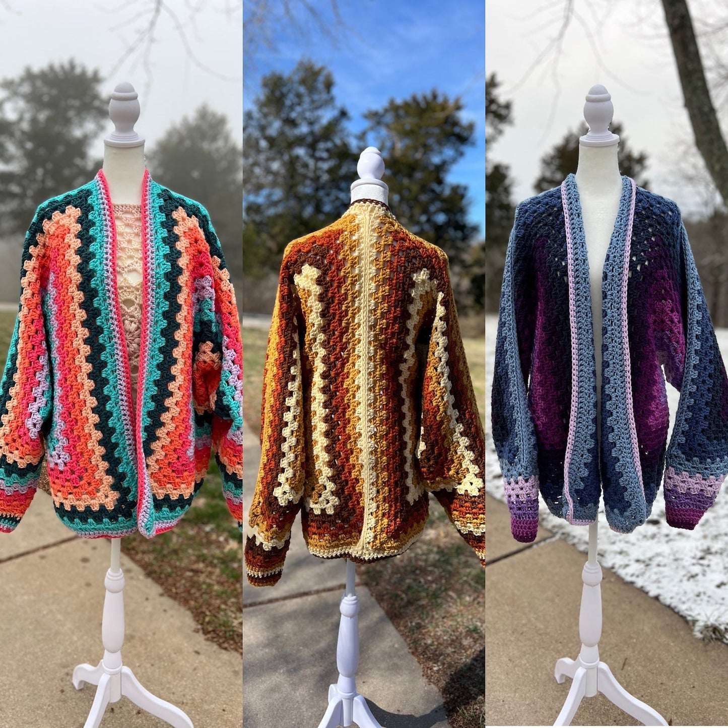 Four-Color Hexagon Cardigan Crochet Pattern