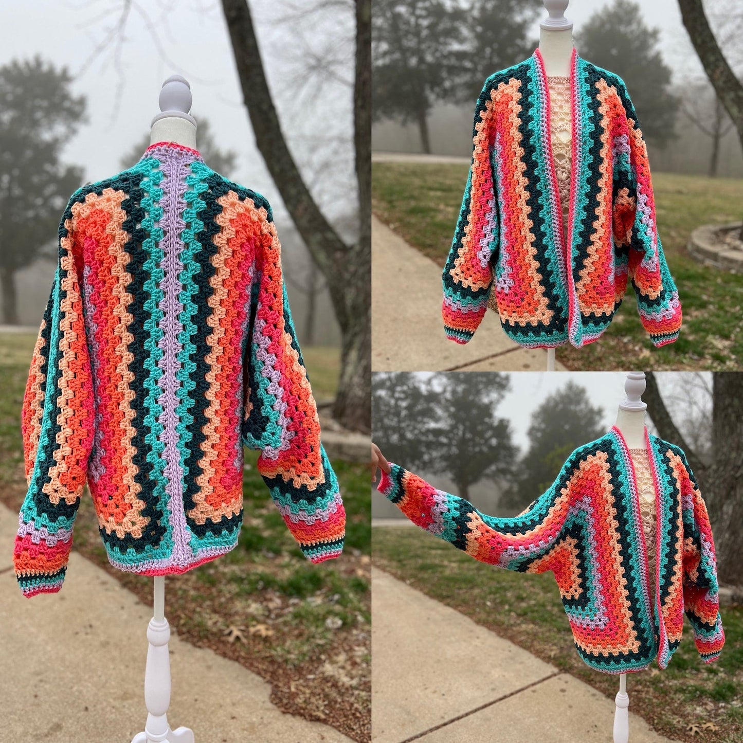 Four-Color Hexagon Cardigan Crochet Pattern