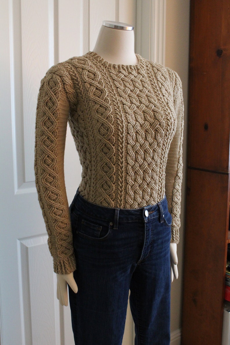 Braemar Cable Sweater Cable Pullover Crochet Pattern for Women