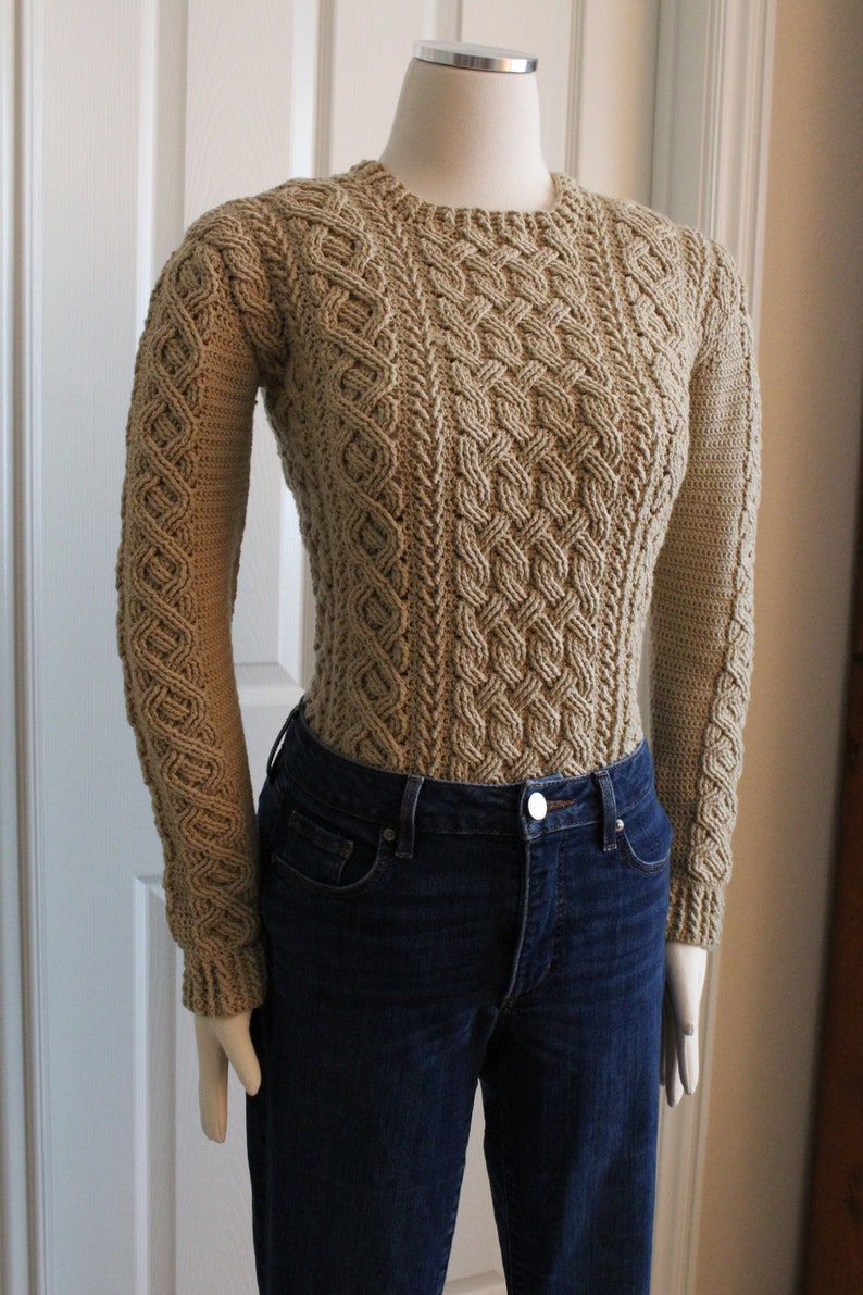 Braemar Cable Sweater Cable Pullover Crochet Pattern for Women