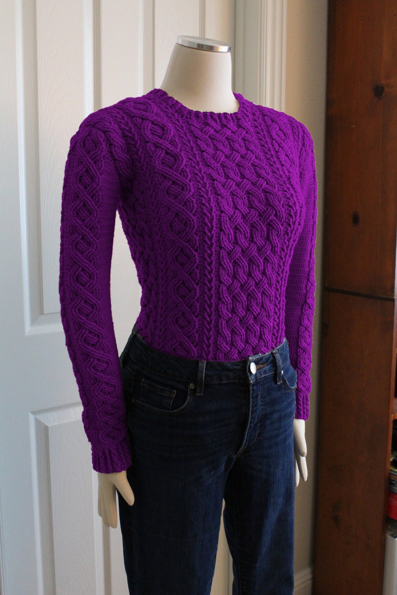 Braemar Cable Sweater Cable Pullover Crochet Pattern for Women