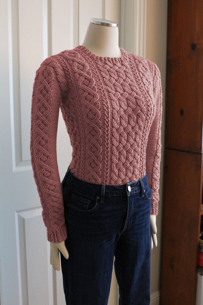 Braemar Cable Sweater Cable Pullover Crochet Pattern for Women