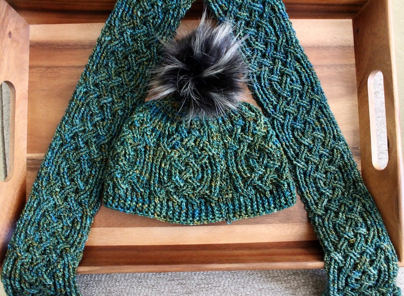 Aberdeen Castle Braided Cable Scarf Hat Crochet Pattern for Men and Women