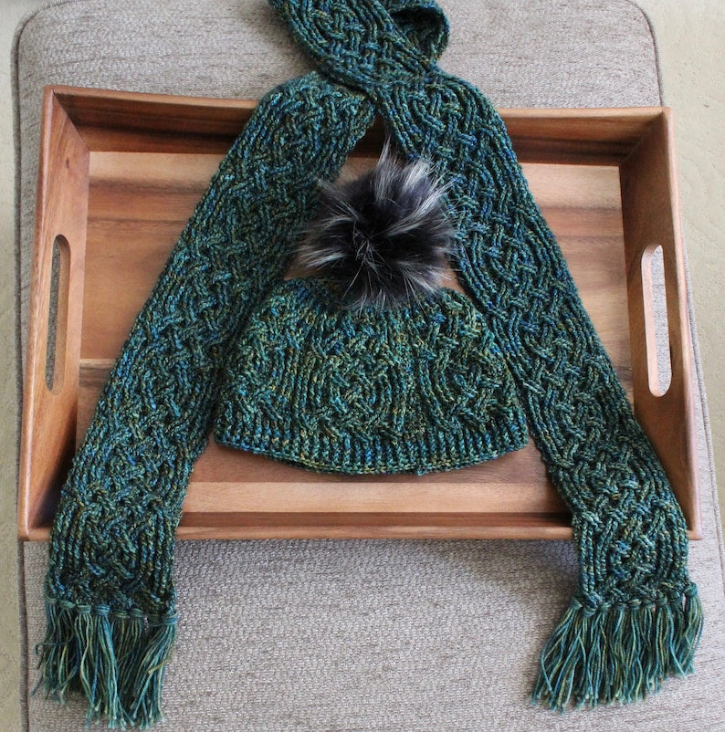 Aberdeen Castle Braided Cable Scarf Hat Crochet Pattern for Men and Women