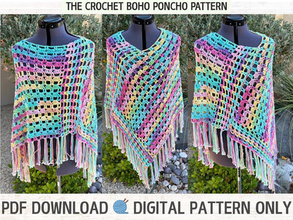 Easy Beginner Boho Poncho Crochet Pattern