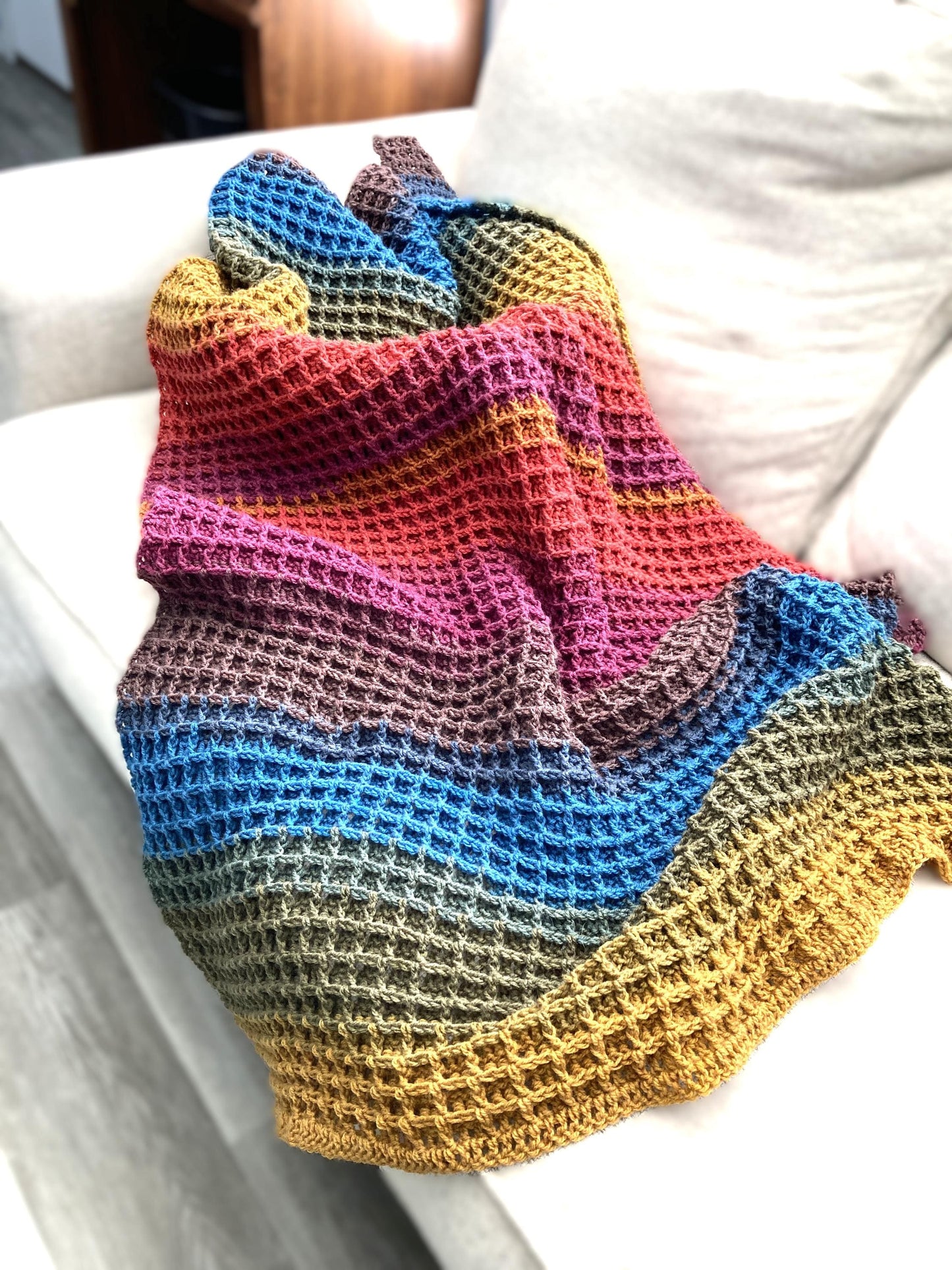 Waffle Stitch Throw Afghan Crochet Pattern