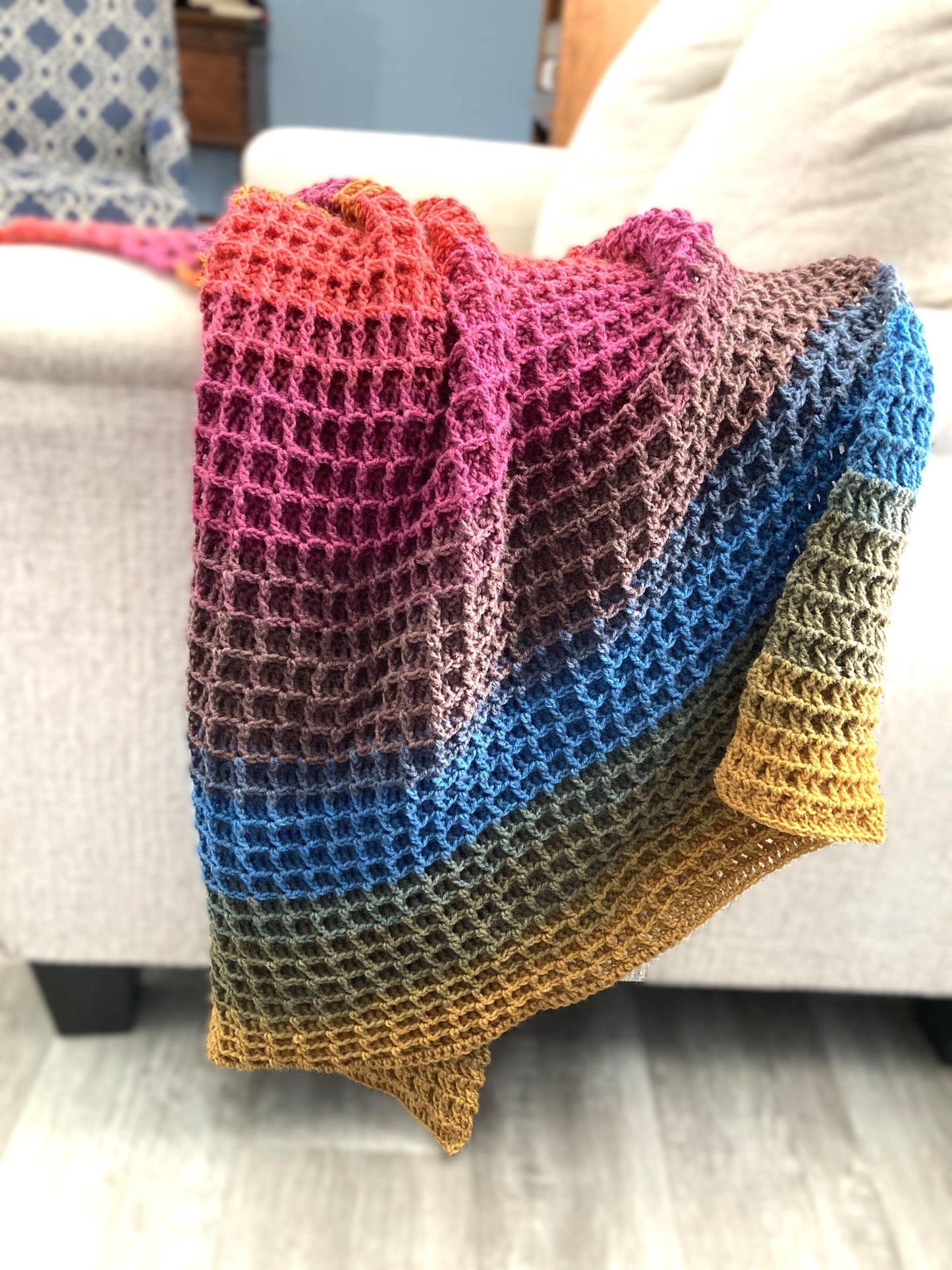 Waffle Stitch Throw Afghan Crochet Pattern