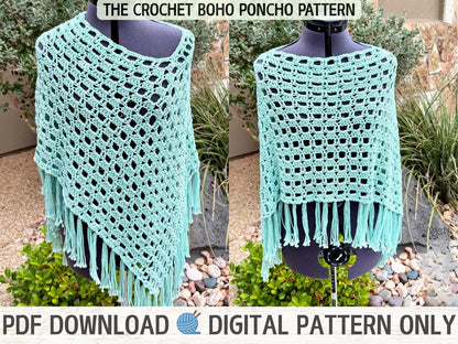 Easy Beginner Boho Poncho Crochet Pattern