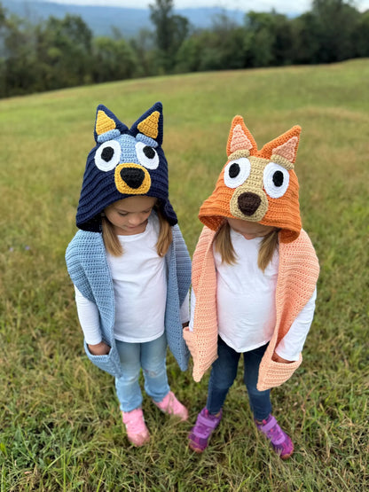 Blue/Red Heeler Hooded Scarf Crochet Pattern