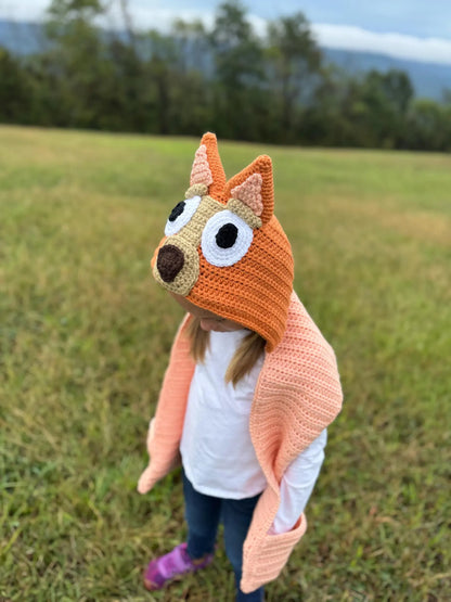 Blue/Red Heeler Hooded Scarf Crochet Pattern