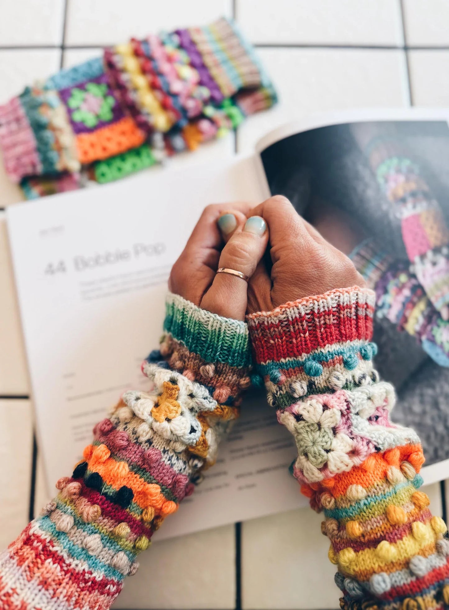 Bobble Pop Hand Warmers Knitting Pattern