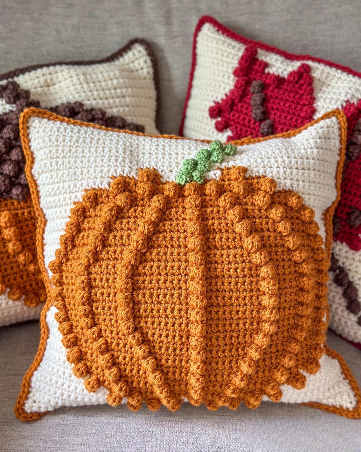 Bobble Stitch Pumpkin Pillow Crochet Pattern