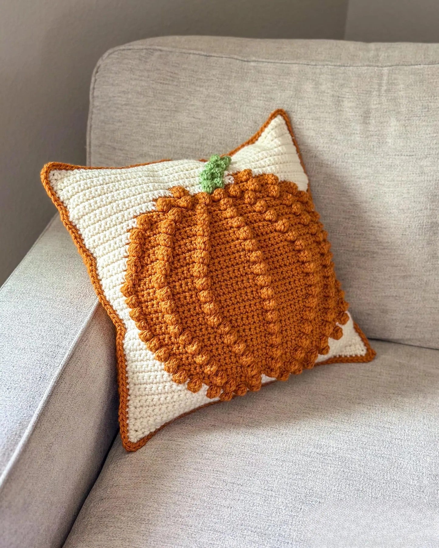 Bobble Stitch Pumpkin Pillow Crochet Pattern