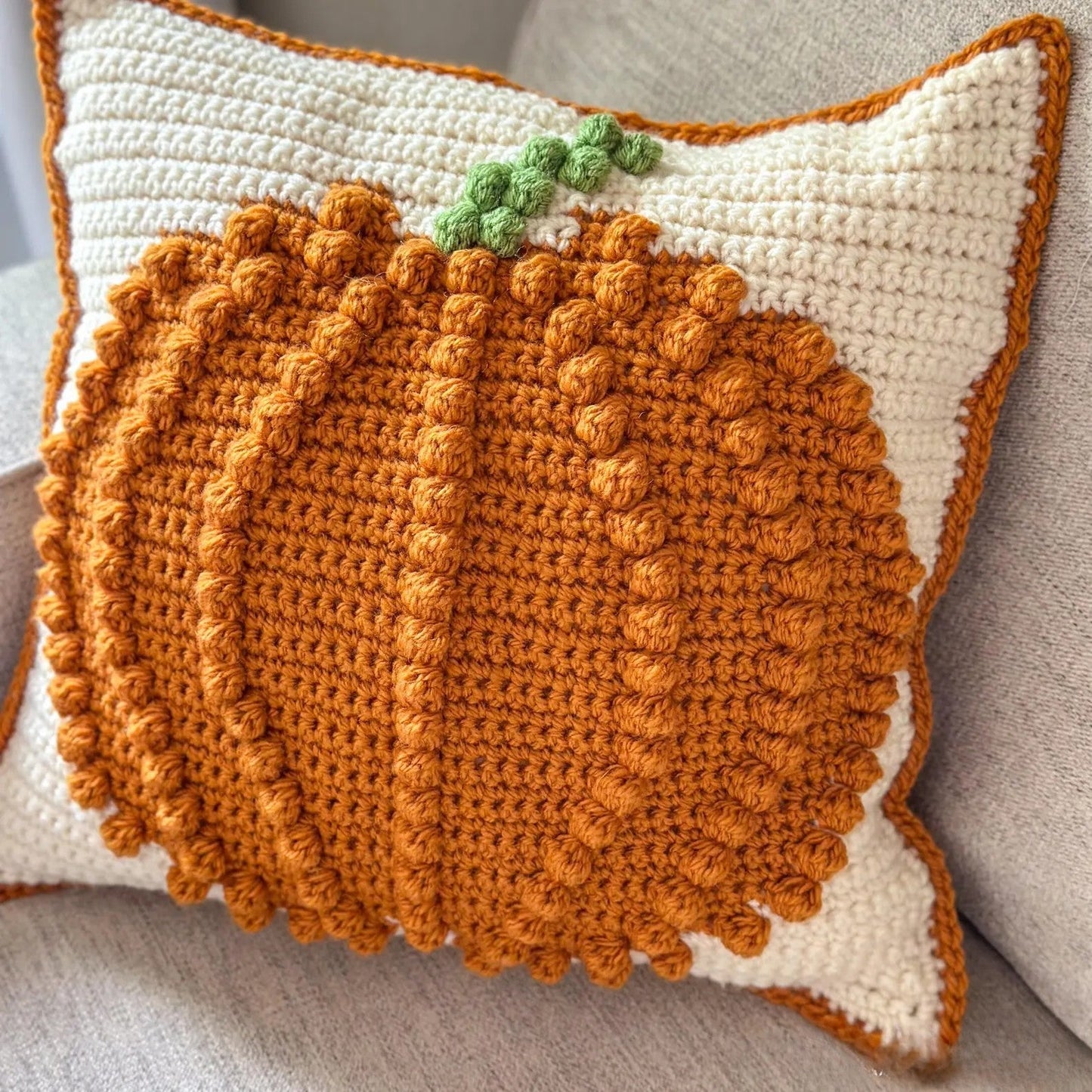 Bobble Stitch Pumpkin Pillow Crochet Pattern