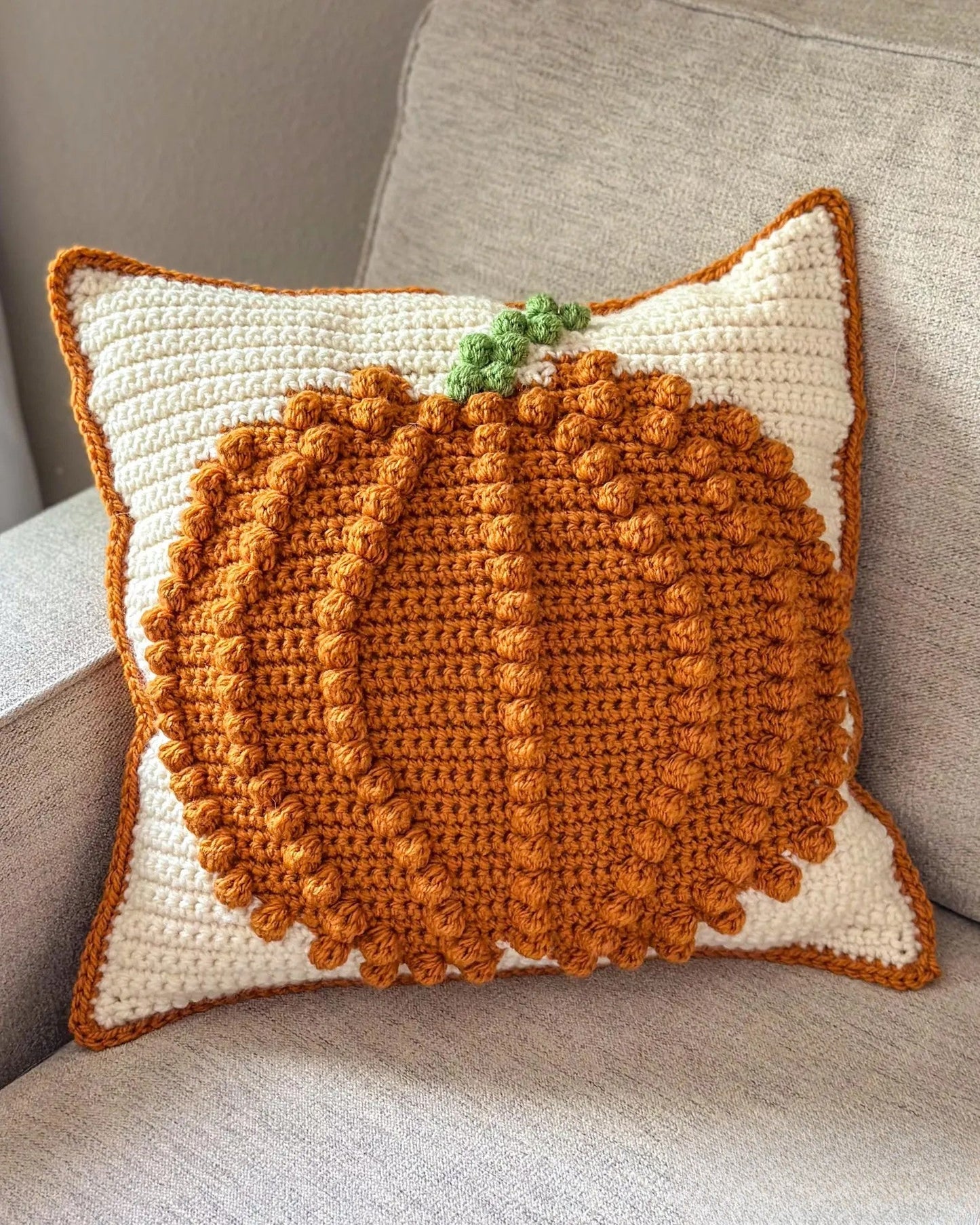 Bobble Stitch Pumpkin Pillow Crochet Pattern