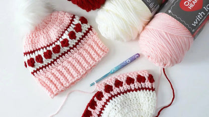 Hearts Striped Hat Crochet Pattern