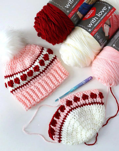 Hearts Striped Hat Crochet Pattern