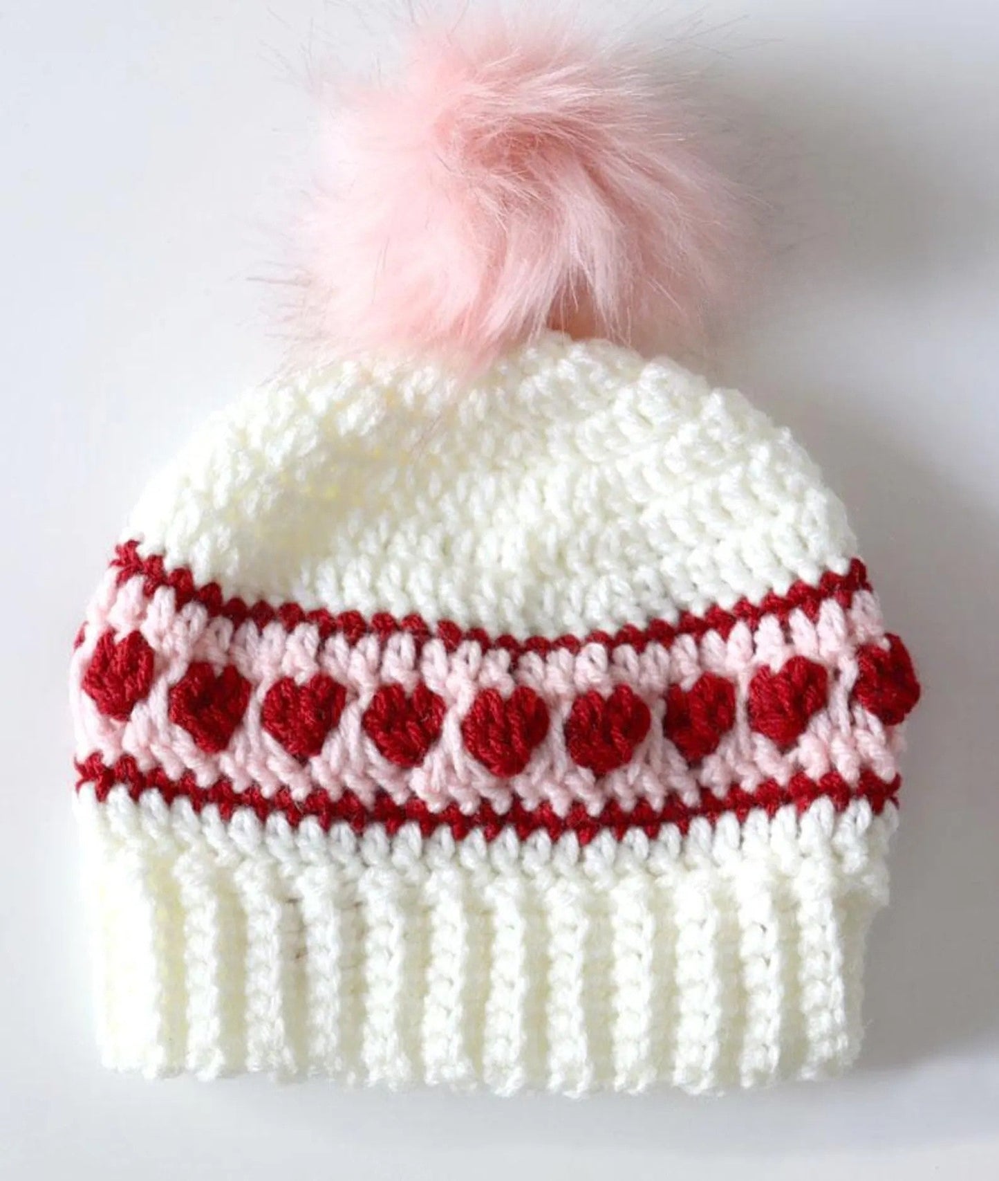 Hearts Striped Hat Crochet Pattern