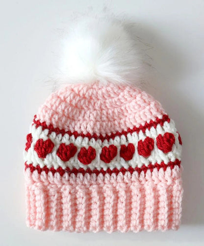 Hearts Striped Hat Crochet Pattern