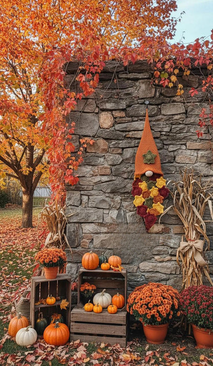 Gnome Leaf Wall Hanging Wreath Crochet Pattern