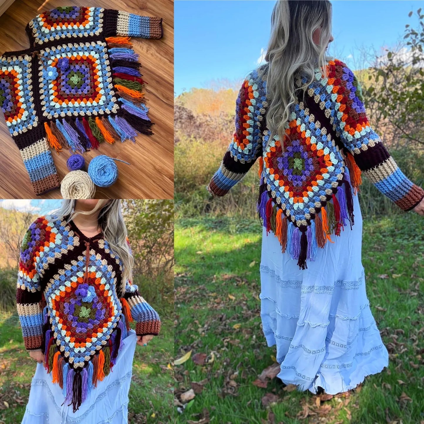 Granny Square Poncho Crochet Pattern