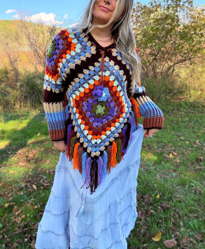 Granny Square Poncho Crochet Pattern