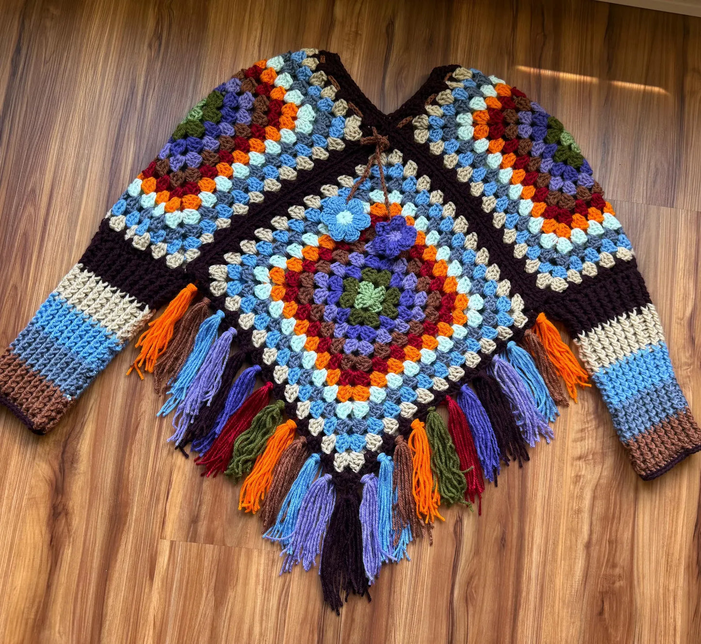 Granny Square Poncho Crochet Pattern