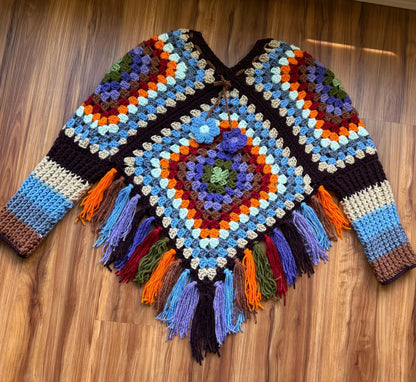 Granny Square Poncho Crochet Pattern