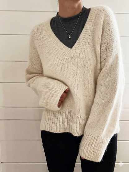 V Neck Top Down Home Sweater Knitting Pattern