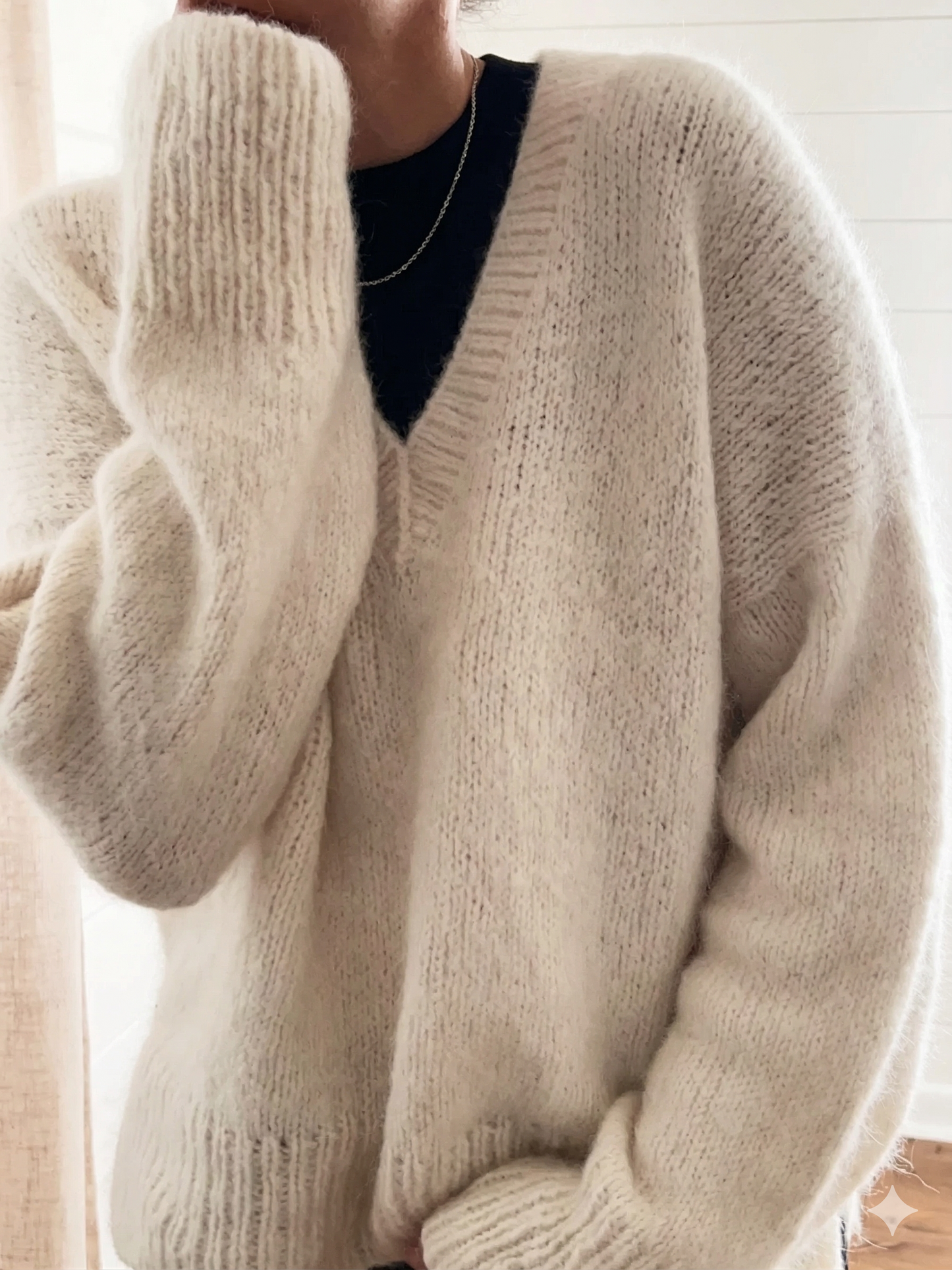 V Neck Top Down Home Sweater Knitting Pattern