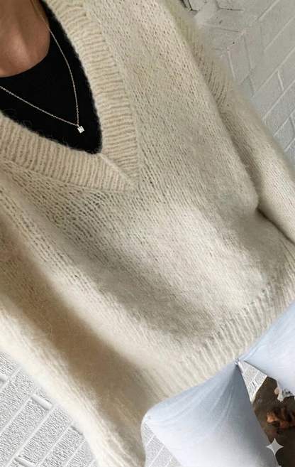 V Neck Top Down Home Sweater Knitting Pattern