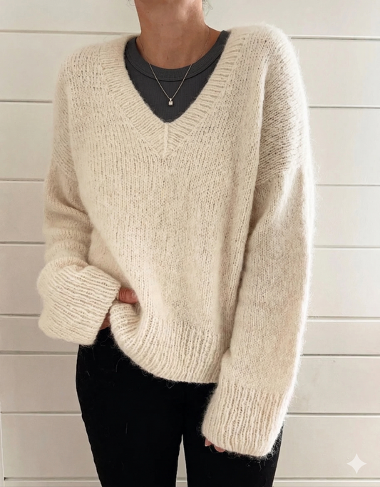 V Neck Top Down Home Sweater Knitting Pattern