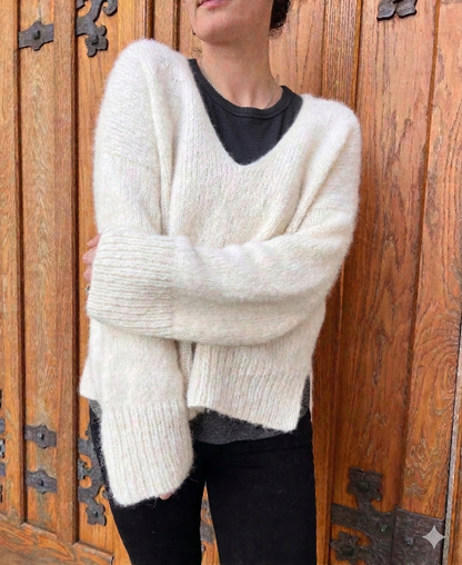 V Neck Top Down Home Sweater Knitting Pattern