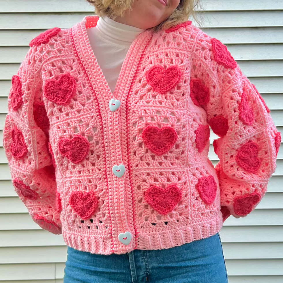 Heart Granny Square Cardigan Crochet Pattern
