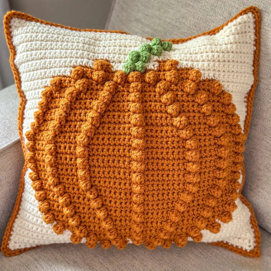 Bobble Stitch Pumpkin Pillow Crochet Pattern