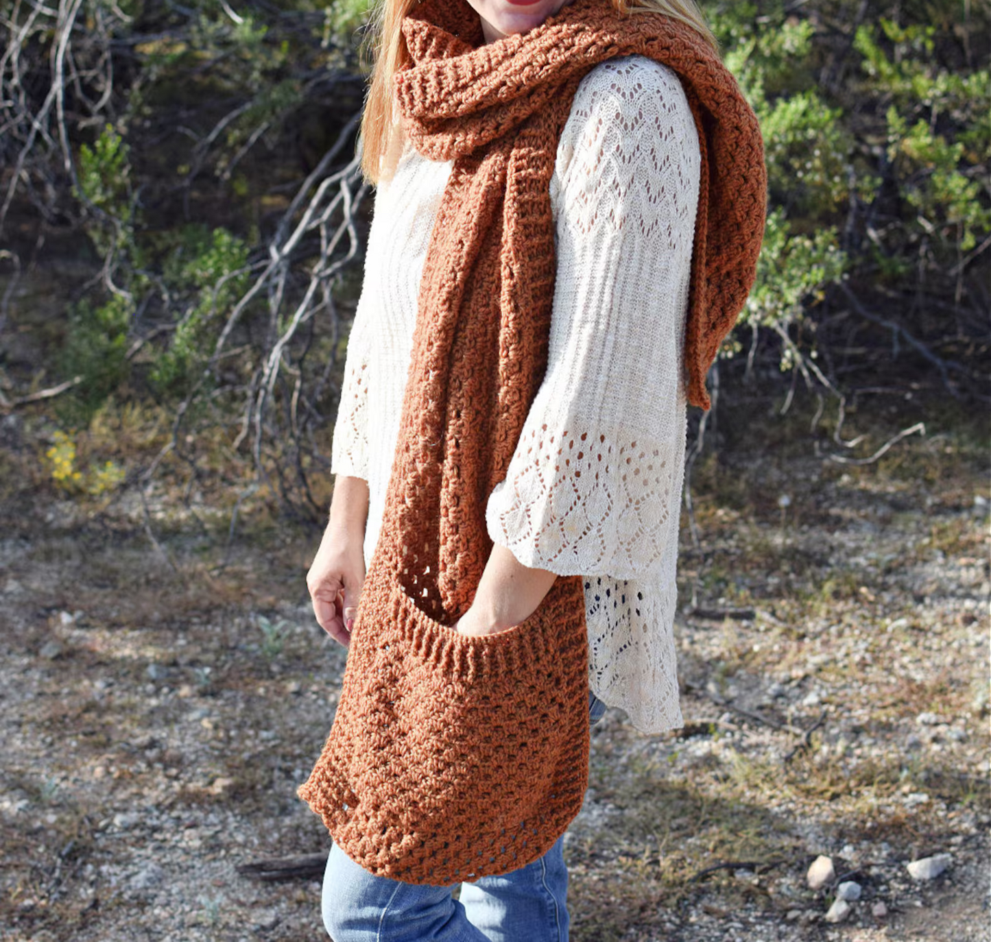 Persimmon Pocket Shawl Crochet Pattern
