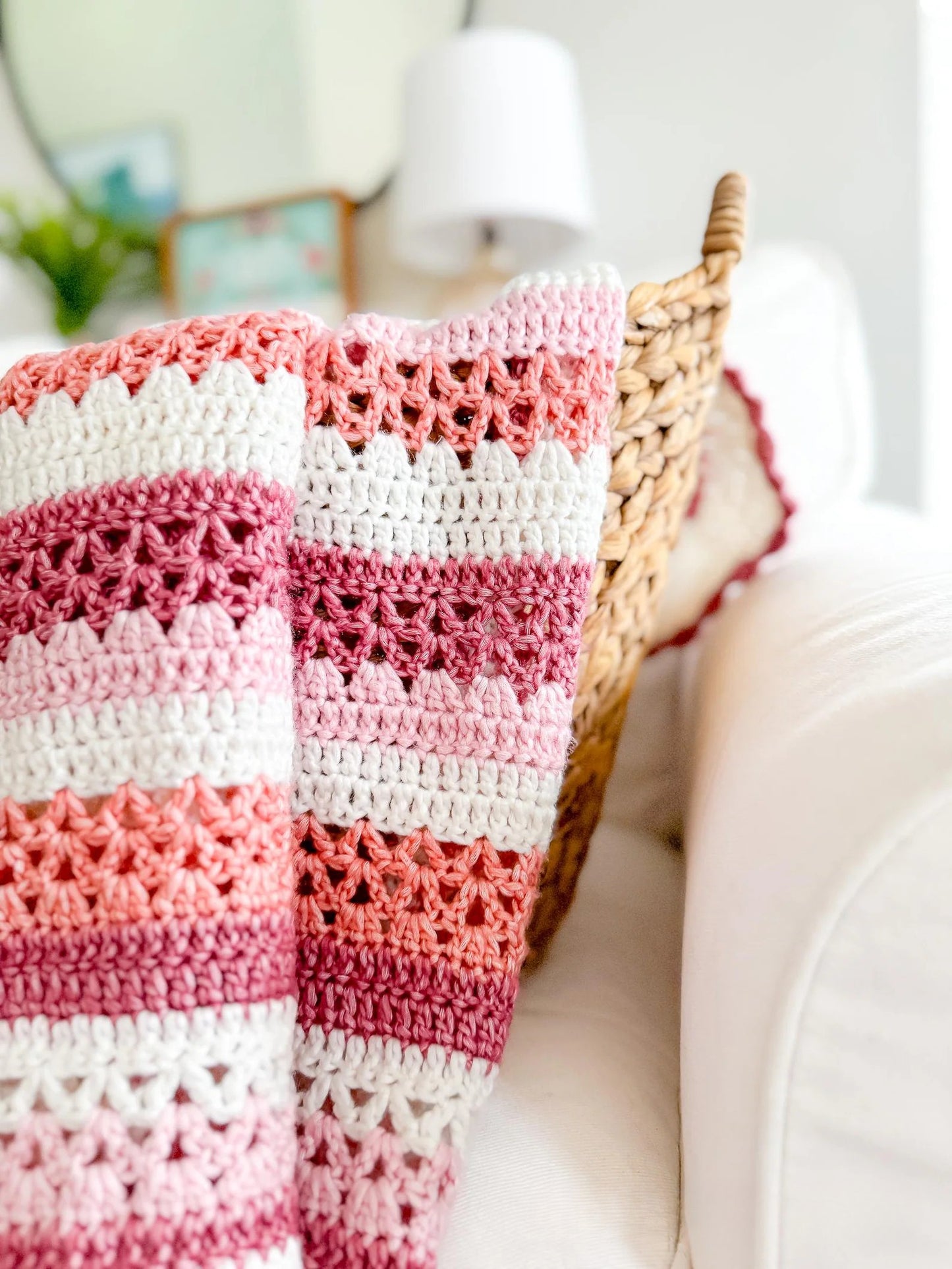 Raspberry Lattice Striped Crochet Blanket Pattern