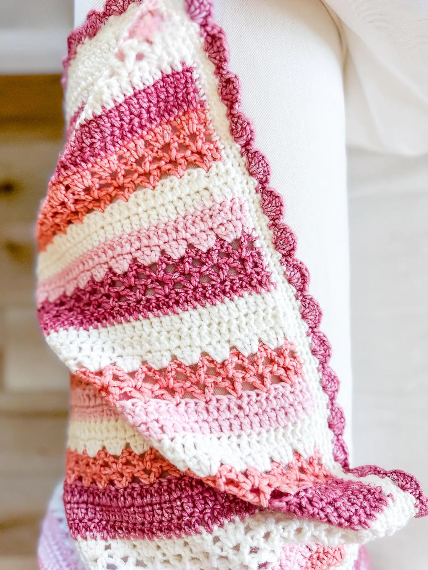 Raspberry Lattice Striped Crochet Blanket Pattern