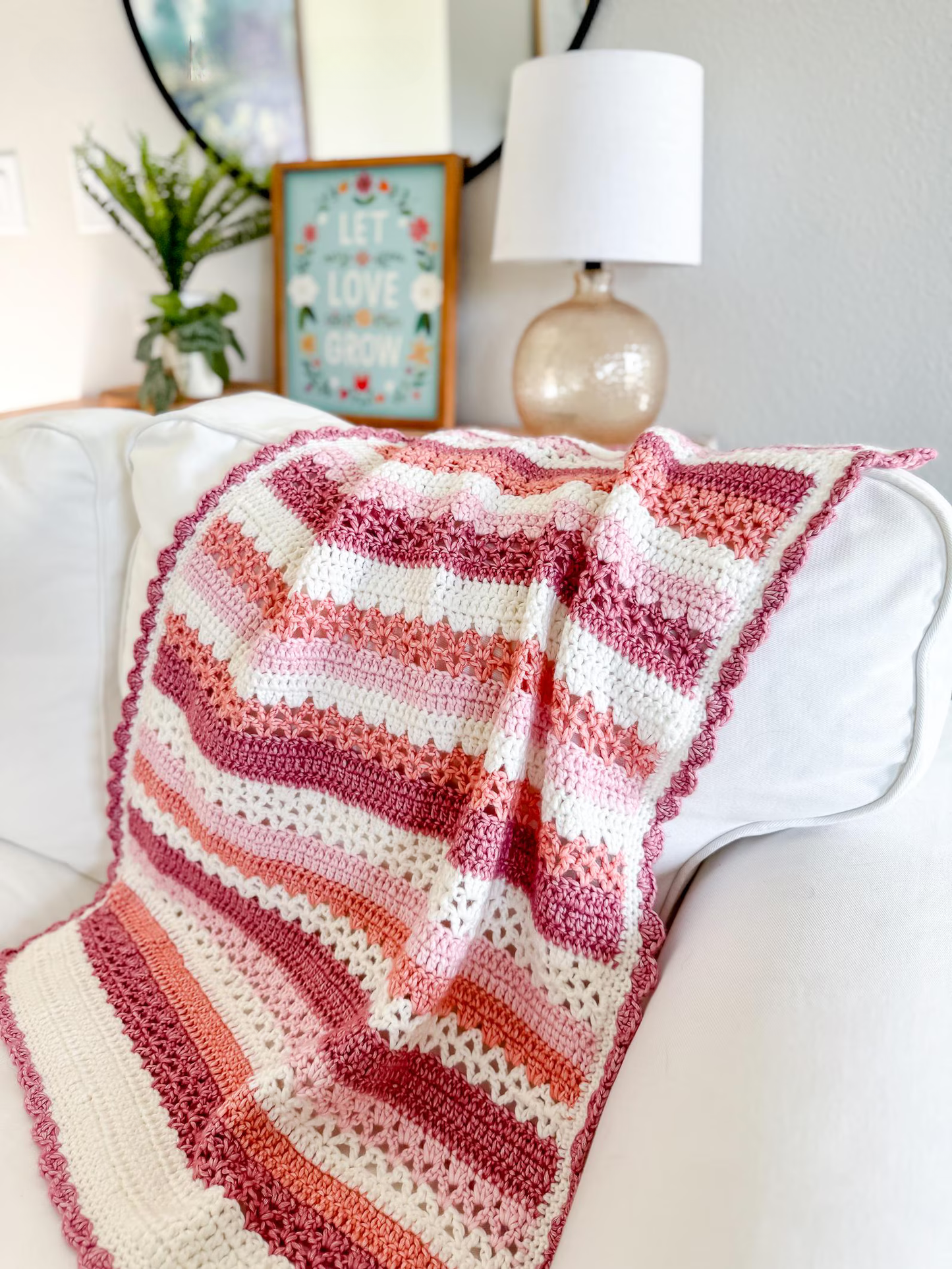 Raspberry Lattice Striped Crochet Blanket Pattern